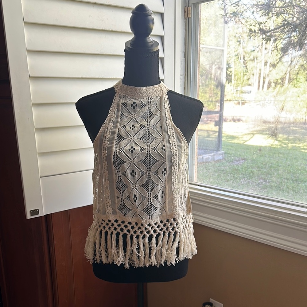 Elegant Cream Lace Halter Top